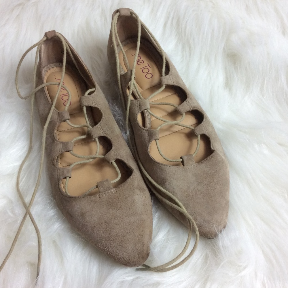 Me Too Suede Laced Ankle Pointed Tie Flats Sz 7.5M